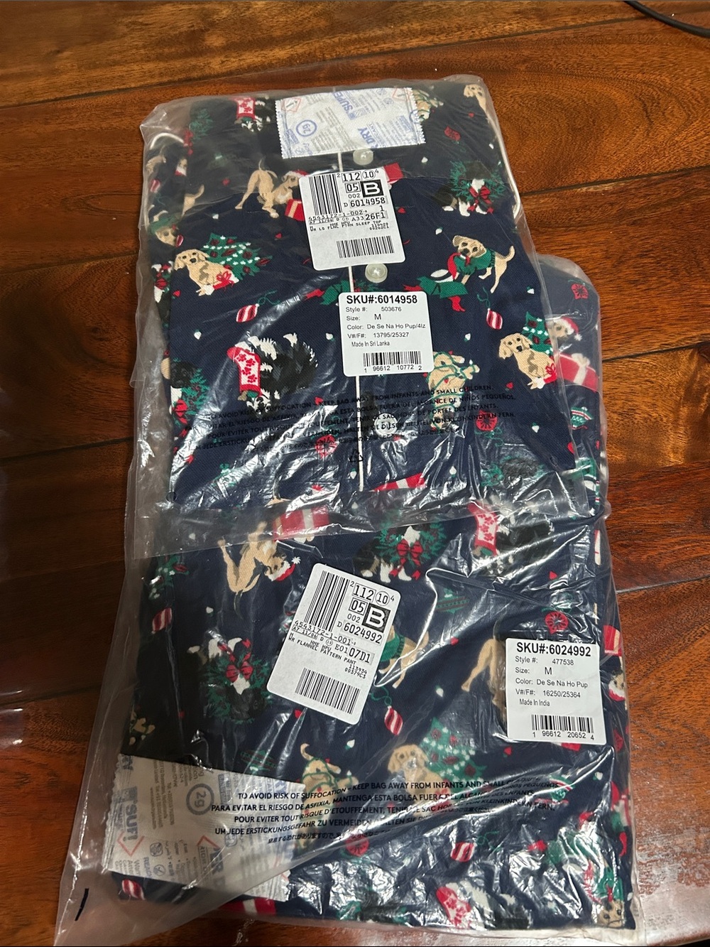 Lands' End Navy Holiday PJs with Dog & Stocking Print